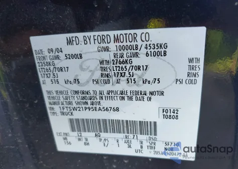 2005 Ford F-250 Lariat/Xl/Xlt z USA, uszkodzony, nr VIN 1FTSW21P95EA56768